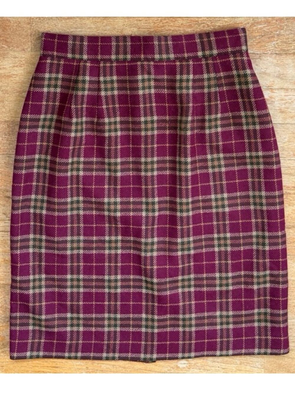 Vintage Plaid Wool Skirt Womens Size XS 26" Waist 1980s Twill Tartan Burgundy